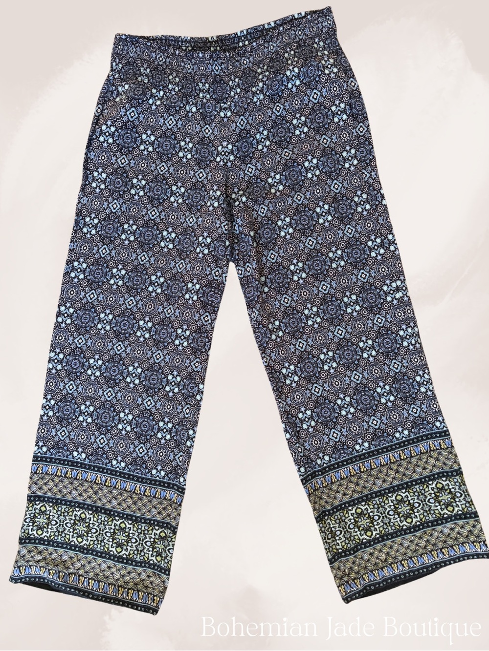 J. Jill Wide Leg Crop Pants Blue Medallion Print Women’s Small